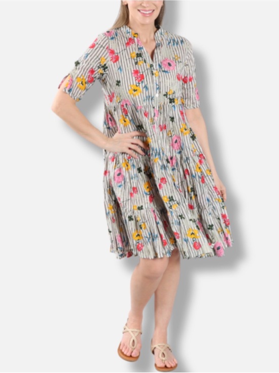 Dress Addict Dresses & Skirts - Dress Addict July 612 Floral Stripe Organic Cotton Babydoll Dress NWT Sz S